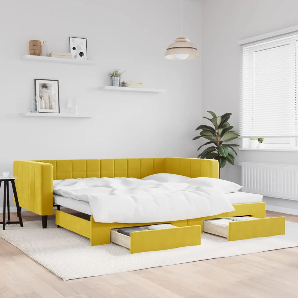 vidaXL Divano Letto Estraibile con Cassetti Giallo 100x200cm Velluto