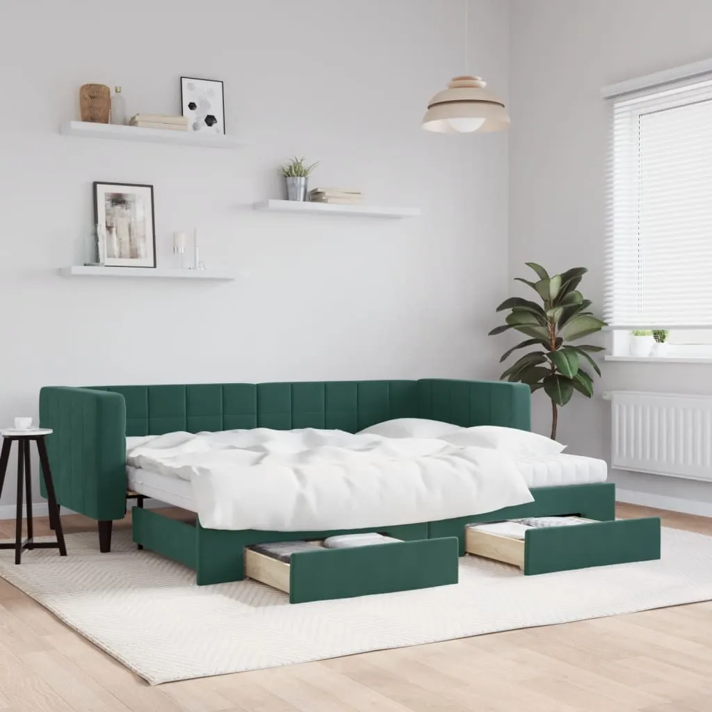 vidaXL Divano Letto Estraibile Cassetti Verde Scuro 80x200cm Velluto