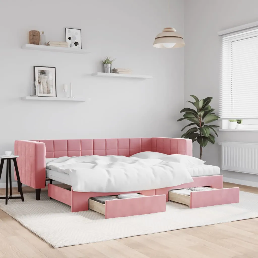 vidaXL Divano Letto Estraibile con Cassetti Rosa 80x200 cm Velluto