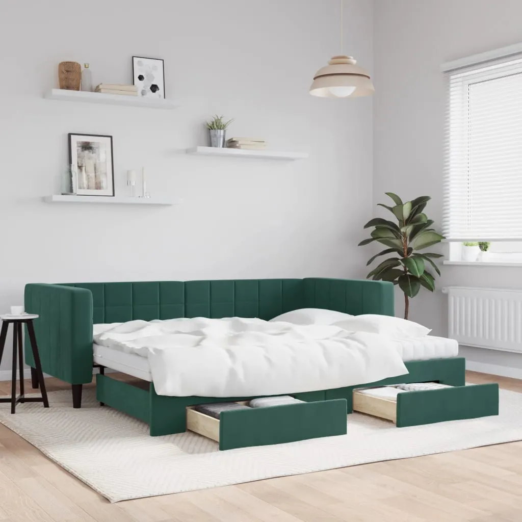 vidaXL Divano Letto Estraibile Cassetti Verde Scuro 90x200cm Velluto