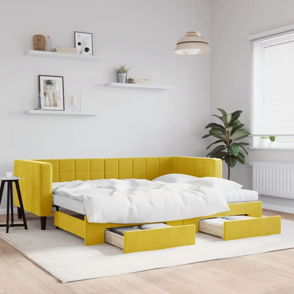 vidaXL Divano Letto Estraibile con Cassetti Giallo 90x200cm in Velluto