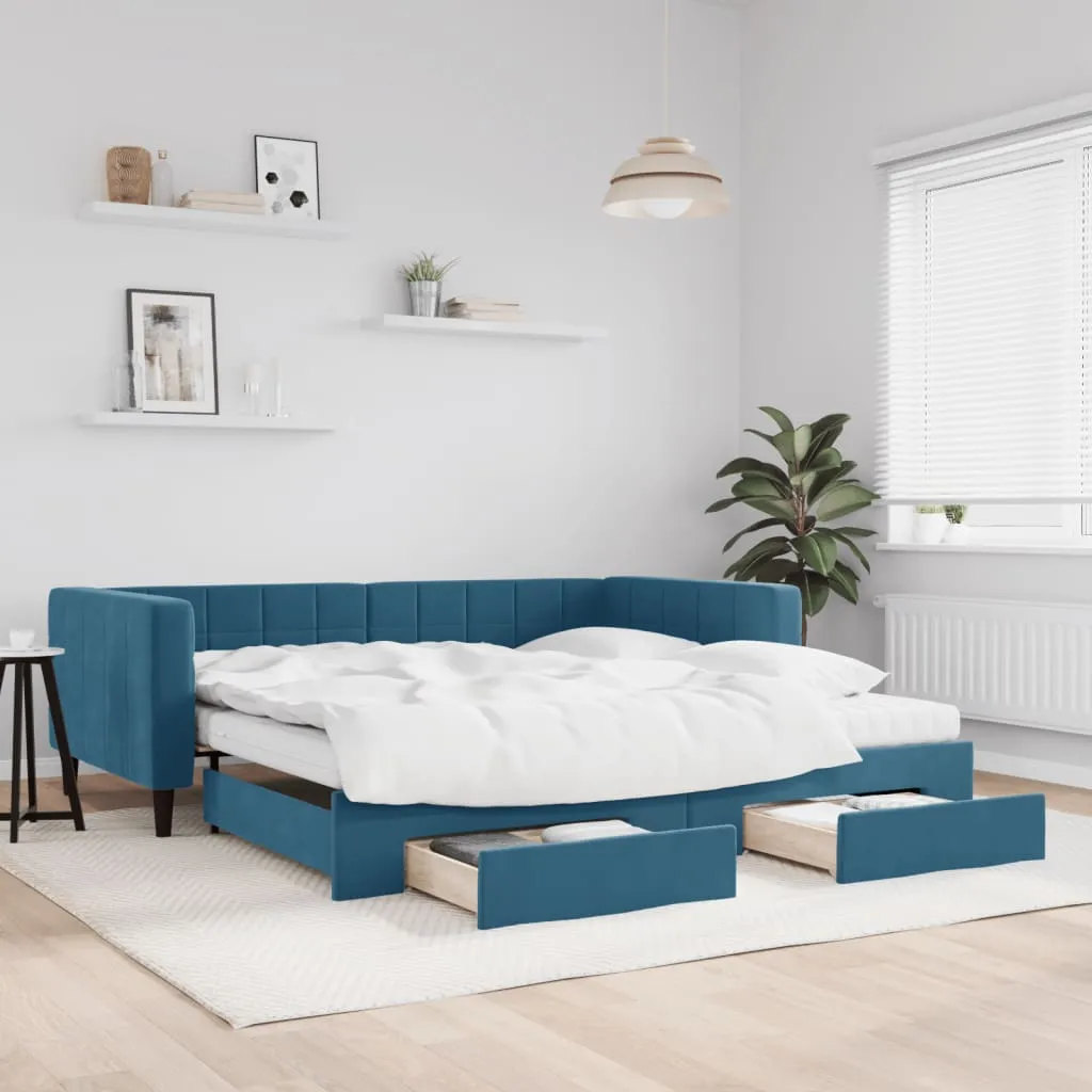 vidaXL Divano Letto Estraibile con Cassetti Blu 100x200 cm in Velluto