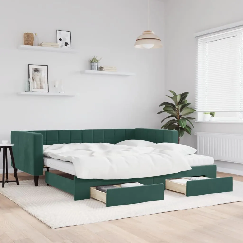 vidaXL Divano Letto Estraibile Cassetti Verde Scuro 100x200cm Velluto