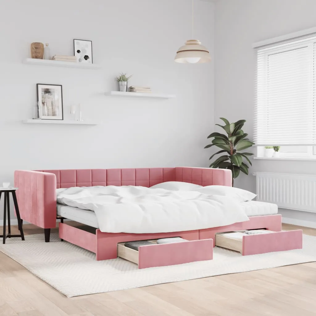 vidaXL Divano Letto Estraibile con Cassetti Rosa 100x200 cm Velluto