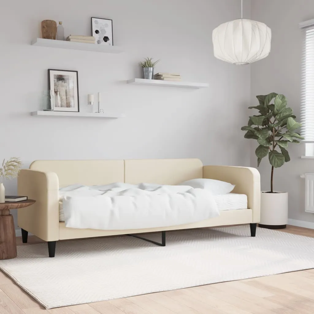 vidaXL Divano Letto con Materasso Crema 100x200 cm in Tessuto