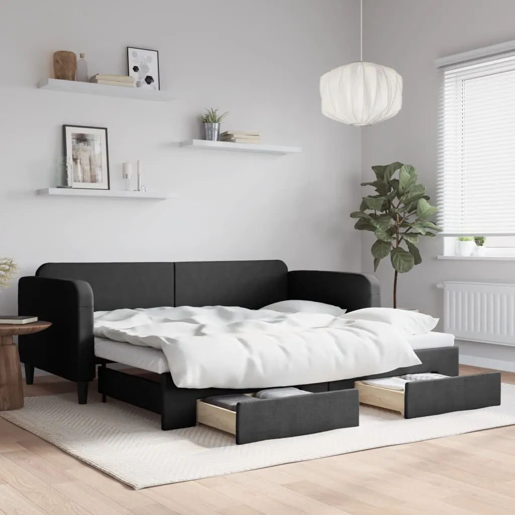 vidaXL Divano Letto Estraibile con Cassetti Nero 90x200 cm in Tessuto