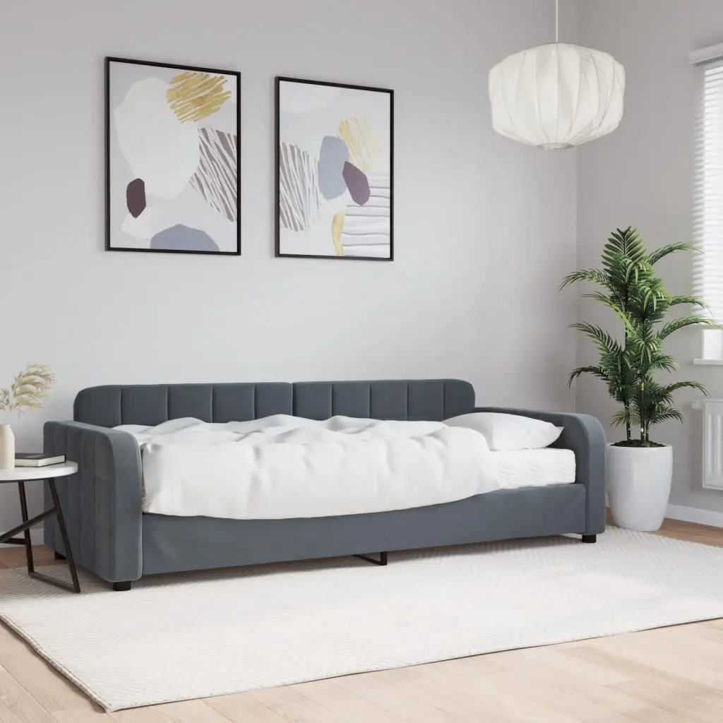 Divano Letto con Materasso Grigio Scuro 80x200 cm in Velluto