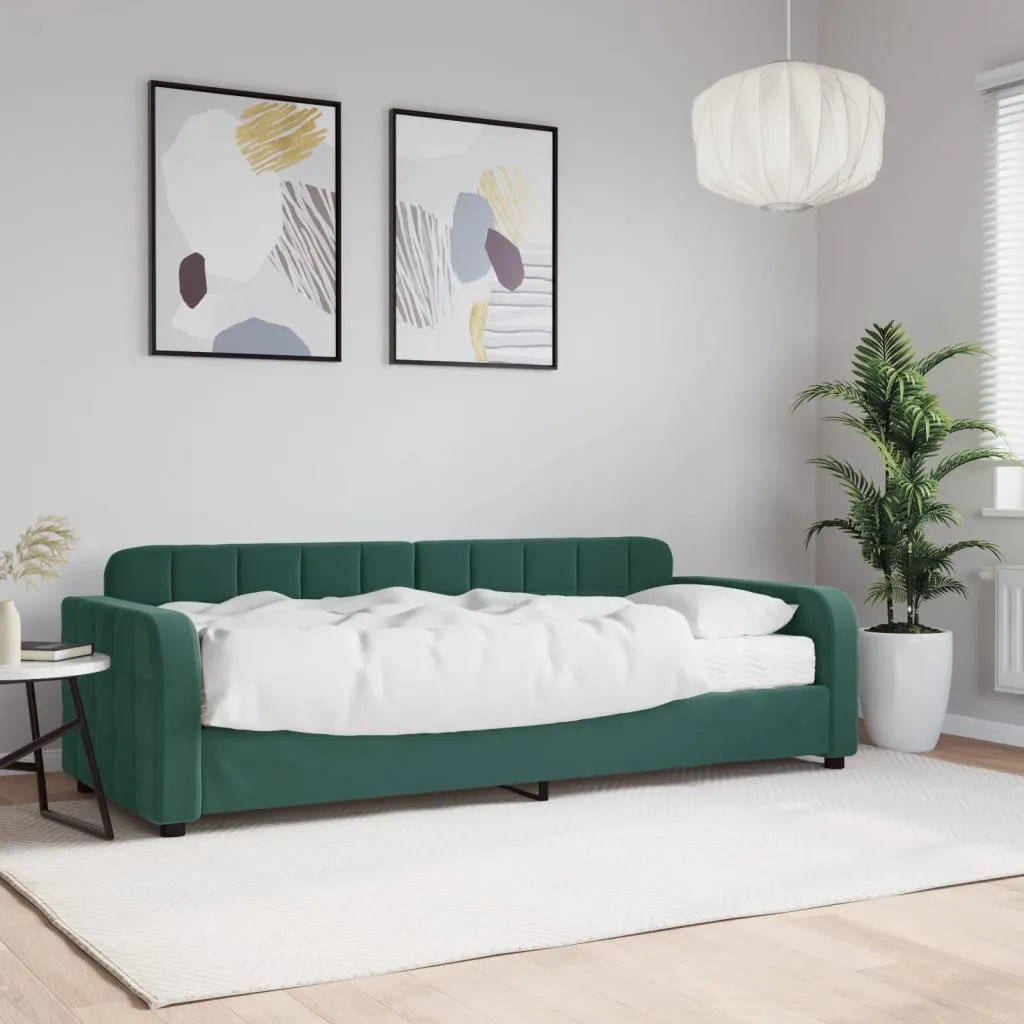 vidaXL Divano Letto con Materasso Verde Scuro 80x200 cm in Velluto