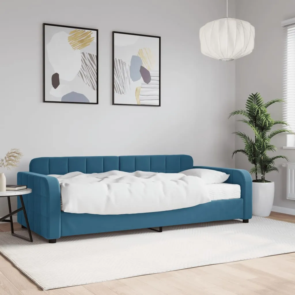 vidaXL Divano Letto con Materasso Blu 90x200 cm in Velluto