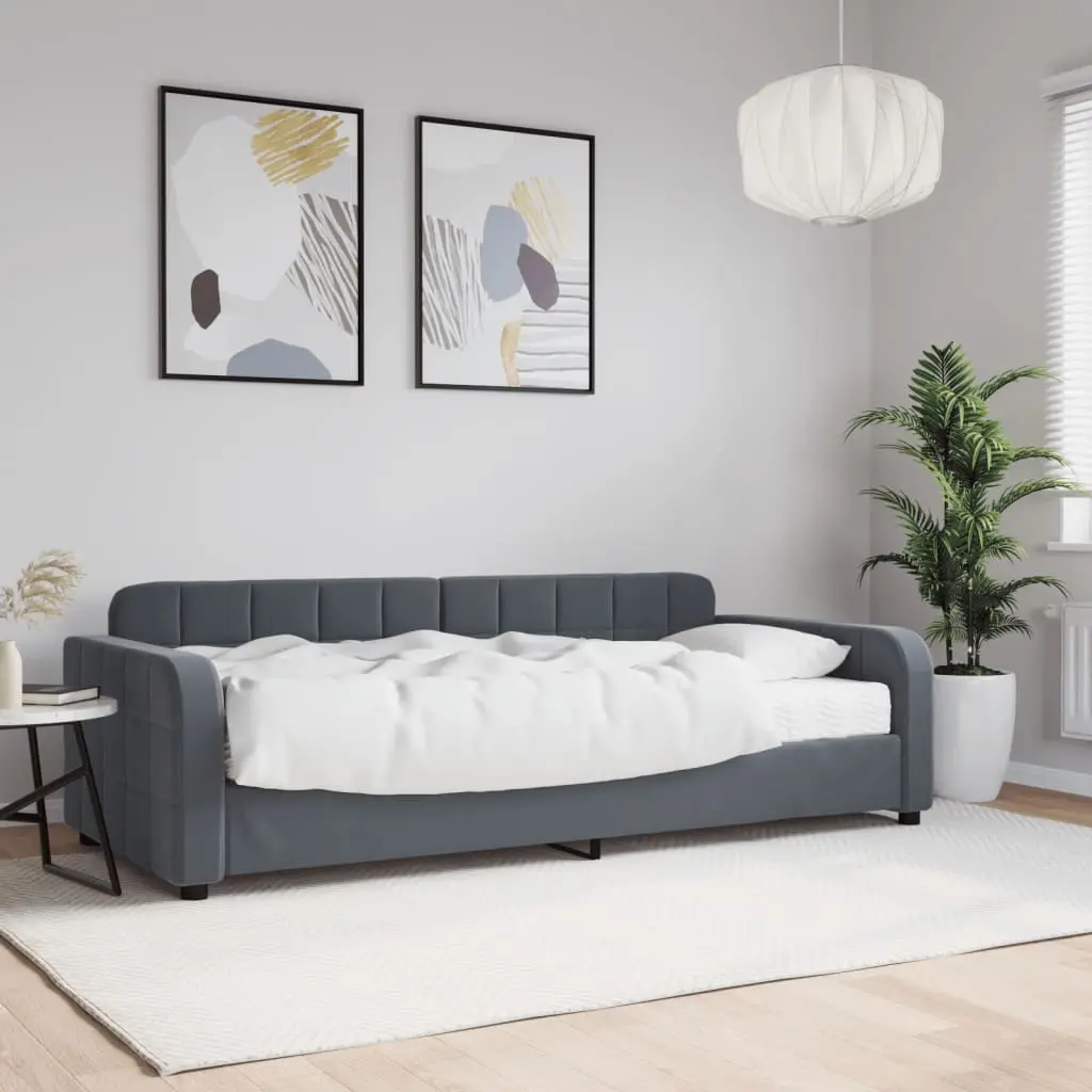 Divano Letto con Materasso Grigio Scuro 90x200 cm in Velluto