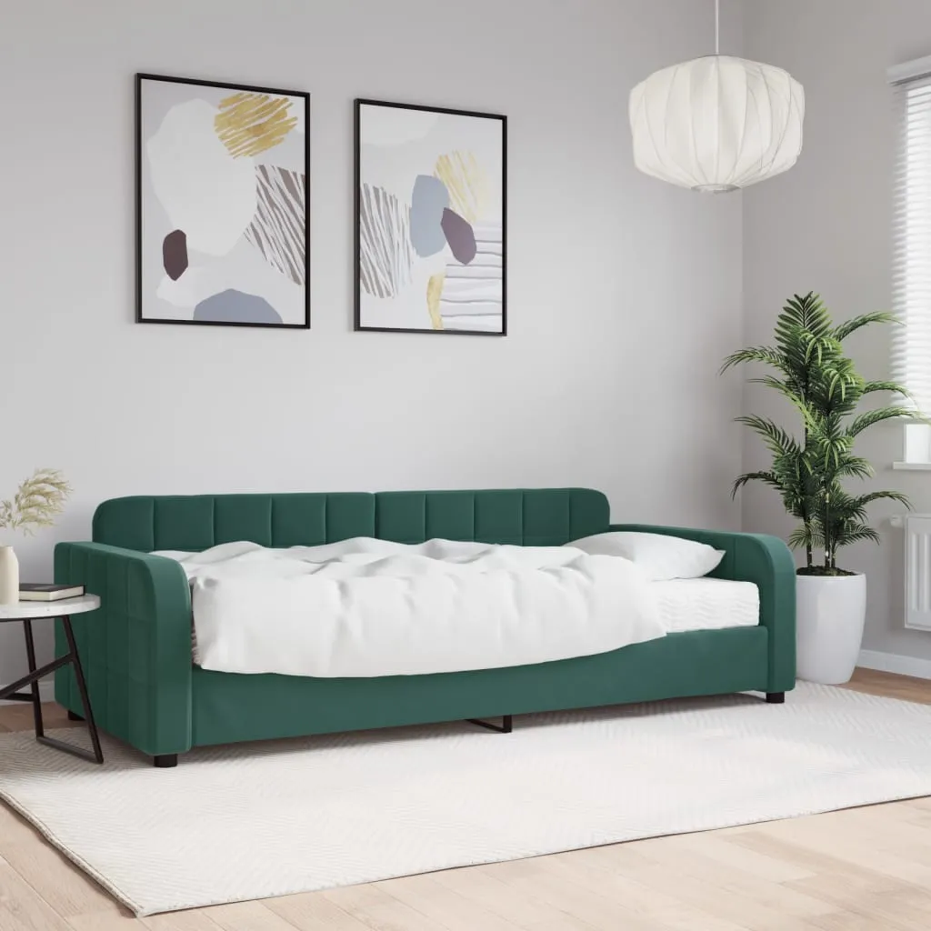 vidaXL Divano Letto con Materasso Verde Scuro 90x200 cm in Velluto