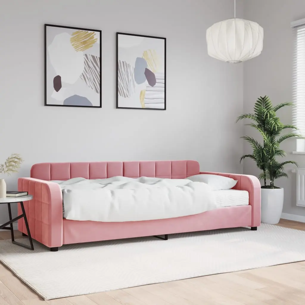 Divano Letto con Materasso Rosa 90x200 cm in Velluto