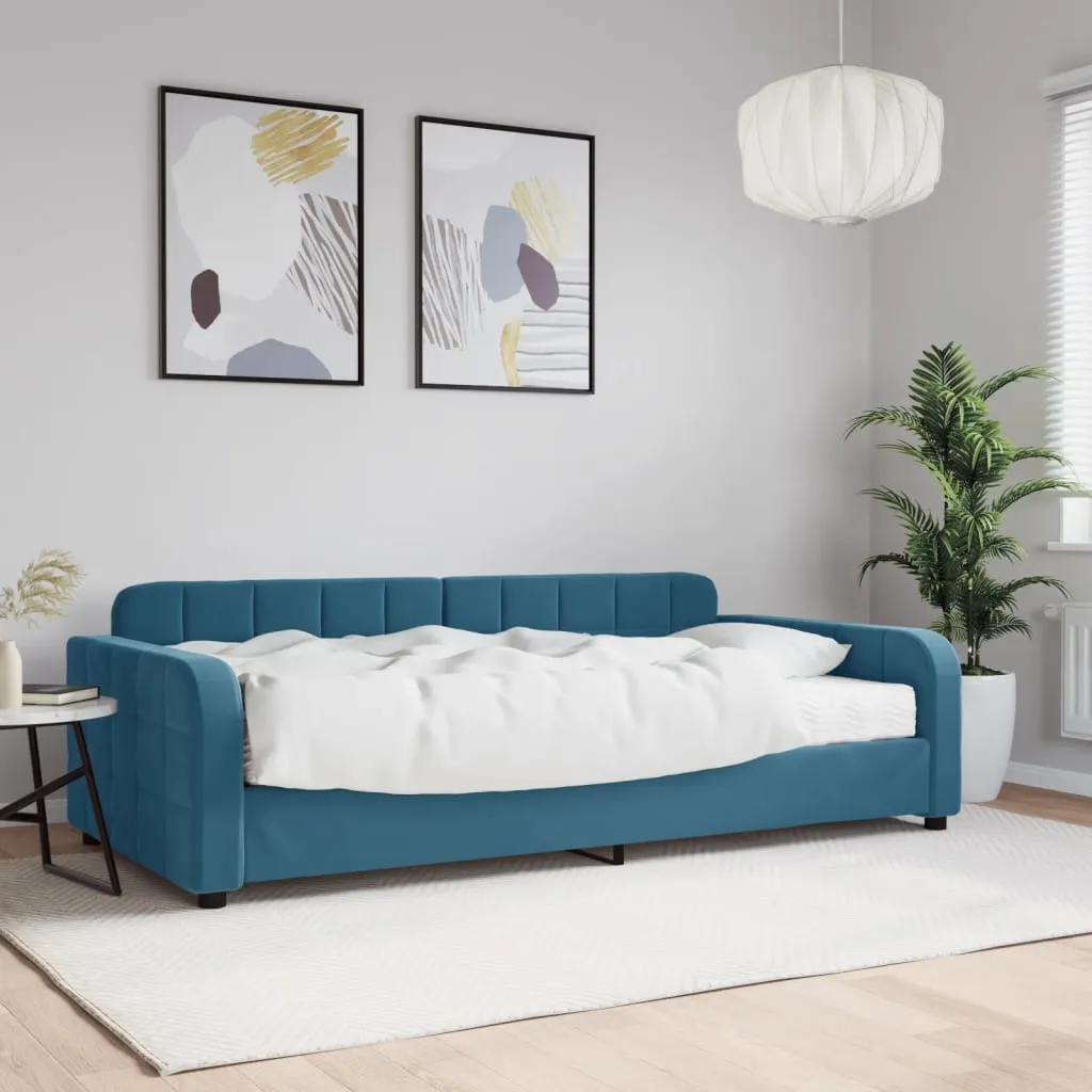 vidaXL Divano Letto con Materasso Blu 100x200 cm in Velluto