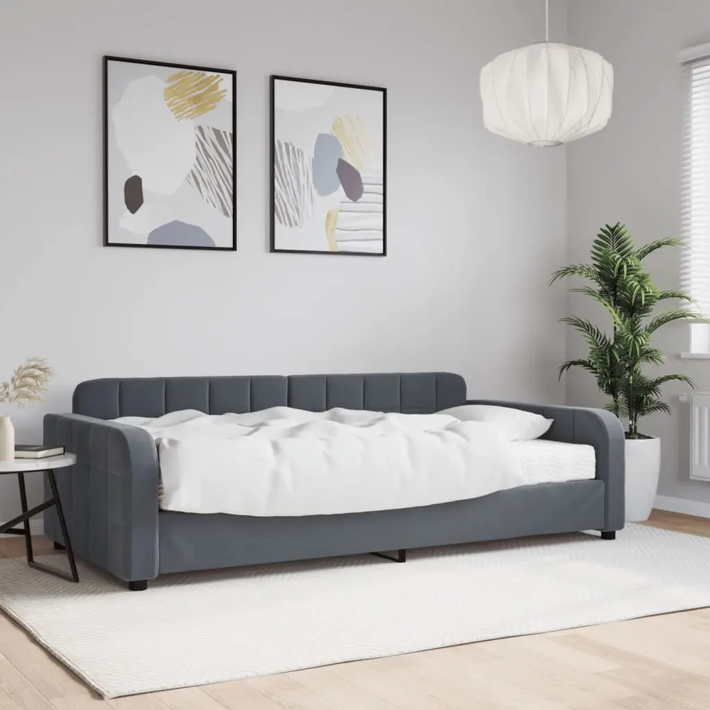 Divano Letto con Materasso Grigio Scuro 100x200 cm in Velluto