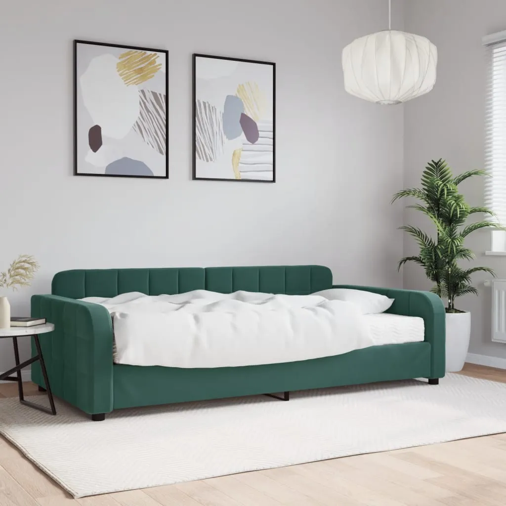 vidaXL Divano Letto con Materasso Verde Scuro 100x200 cm in Velluto