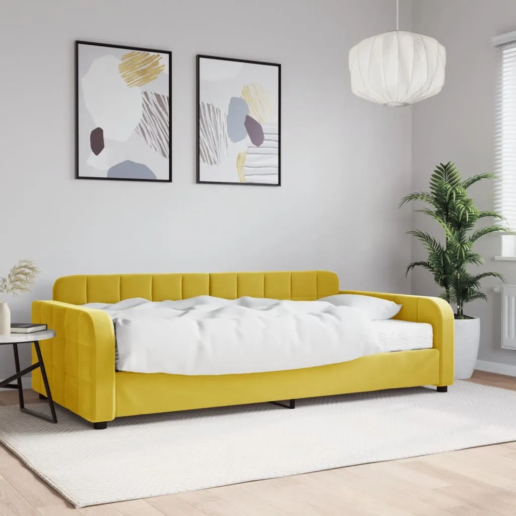 vidaXL Divano Letto con Materasso Giallo 100x200 cm in Velluto