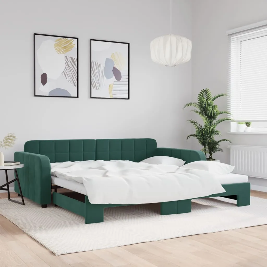 vidaXL Divano Letto con Letto Estraibile Verde Scuro 100x200cm Velluto