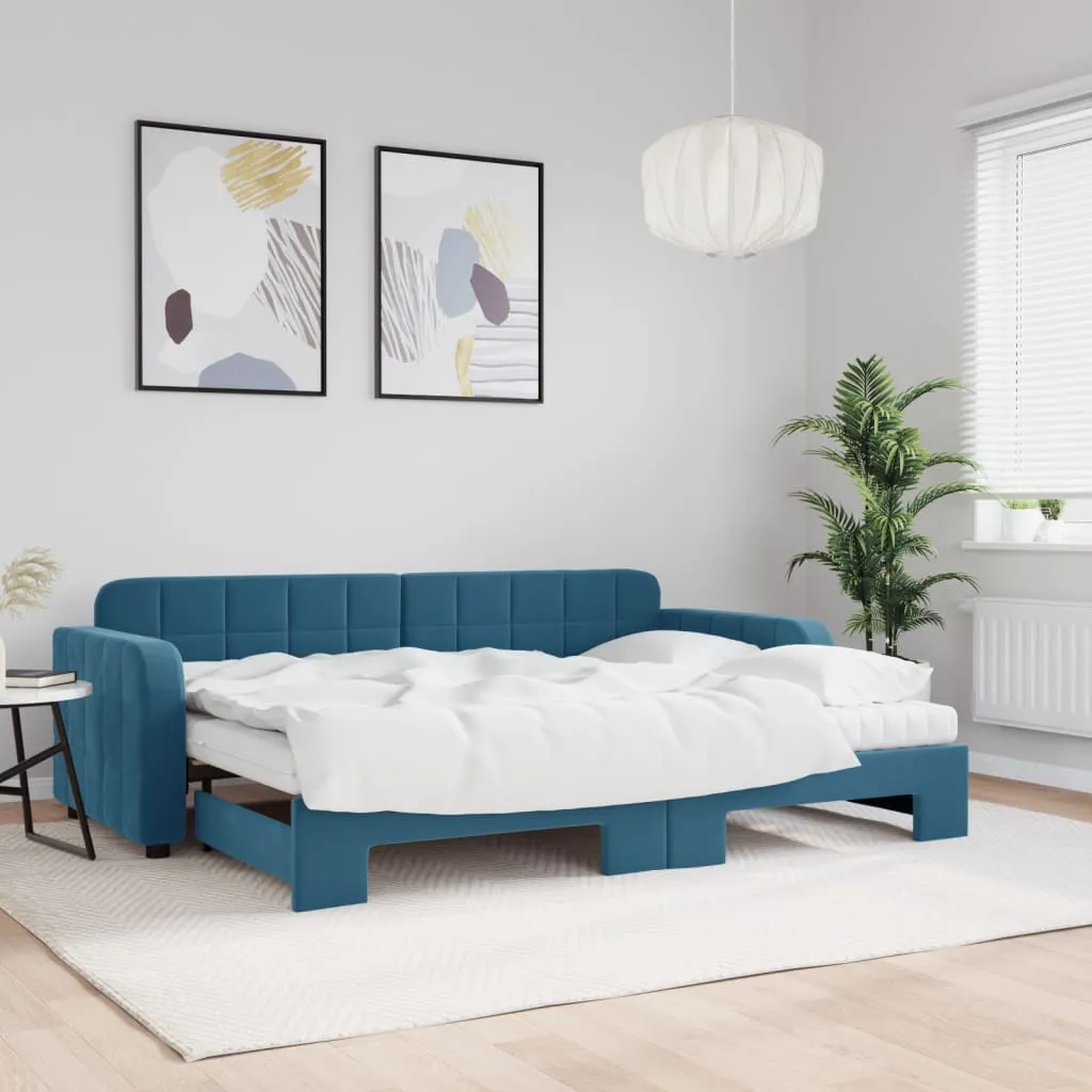 vidaXL Divano Letto Estraibile con Materassi Blu 80x200 cm Velluto