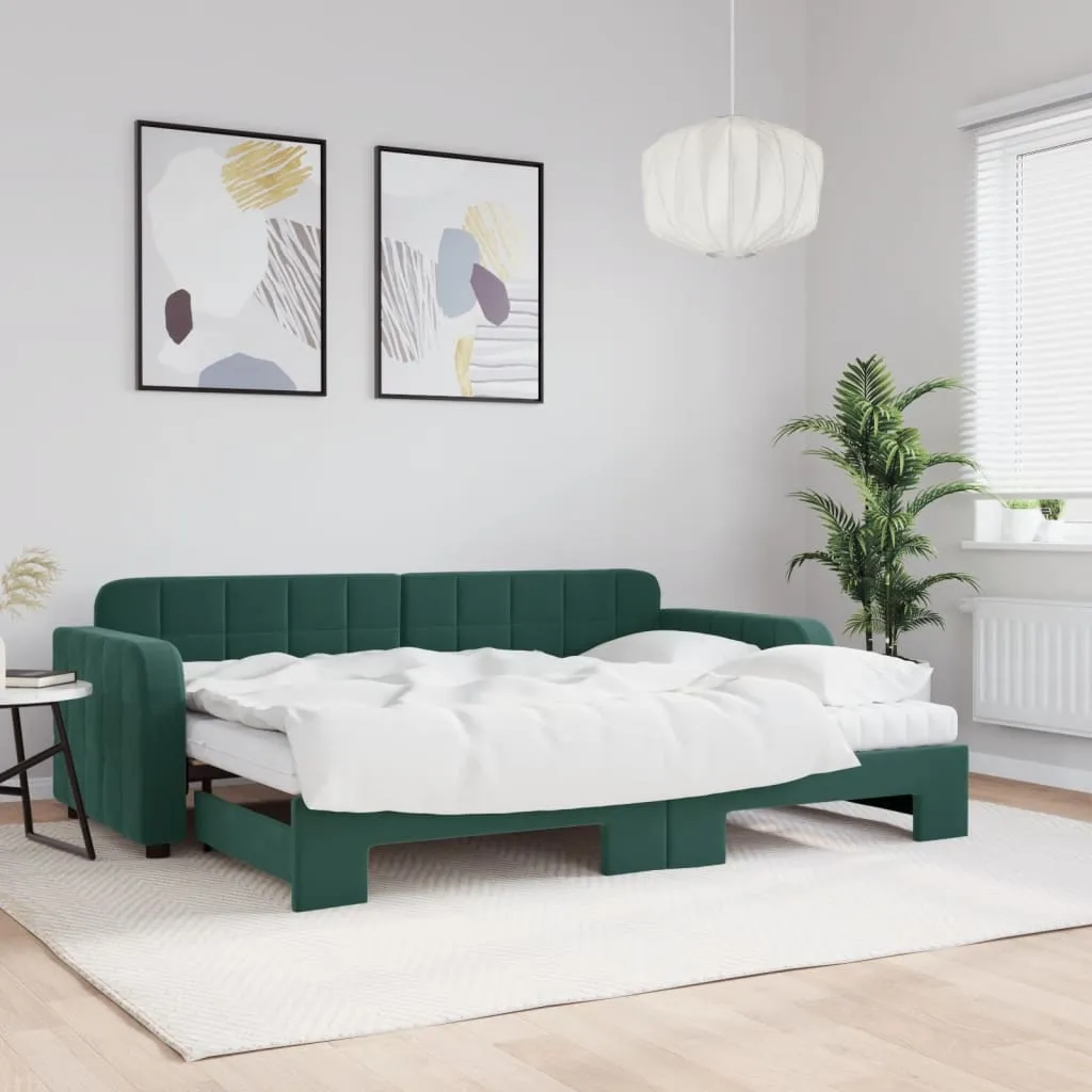 vidaXL Divano Letto Estraibile Materassi Verde Scuro 80x200 Velluto