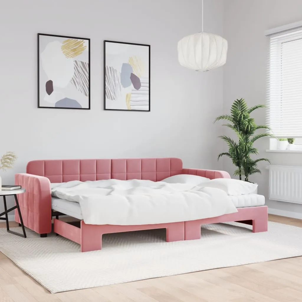 vidaXL Divano Letto Estraibile con Materassi Rosa 80x200 cm Velluto