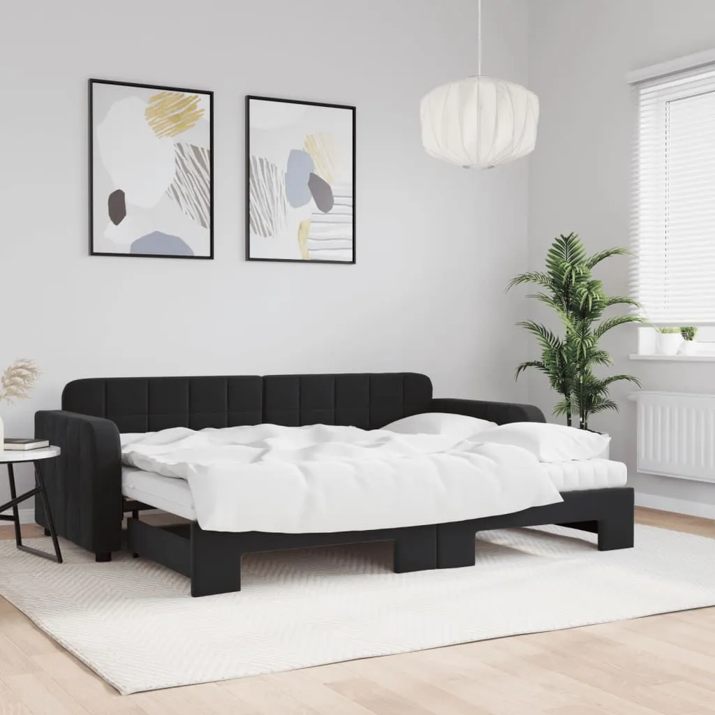 vidaXL Divano Letto Estraibile con Materassi Nero 80x200 cm Velluto