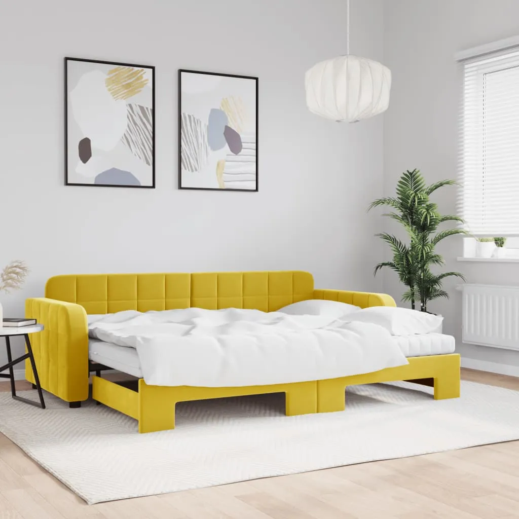 vidaXL Divano Letto Estraibile con Materassi Giallo 80x200 cm Velluto