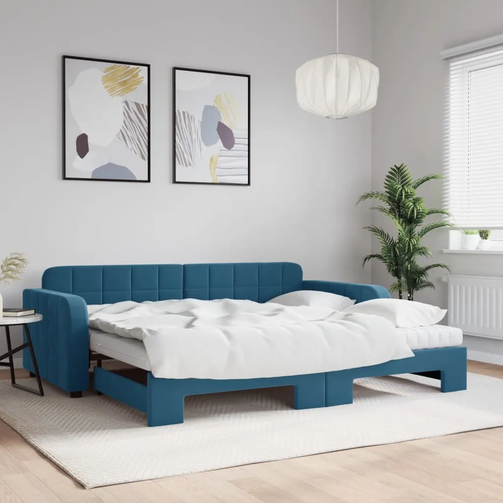 vidaXL Divano Letto Estraibile con Materassi Blu 90x200 cm Velluto