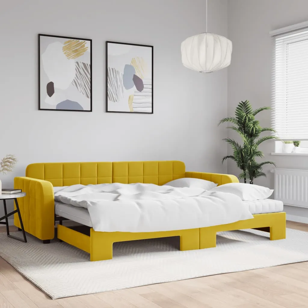 vidaXL Divano Letto Estraibile con Materassi Giallo 90x200 cm Velluto