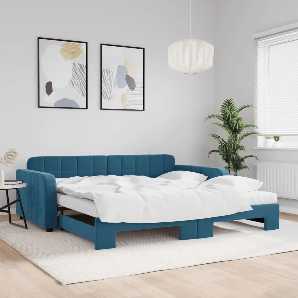 vidaXL Divano Letto Estraibile con Materassi Blu 100x200 cm Velluto