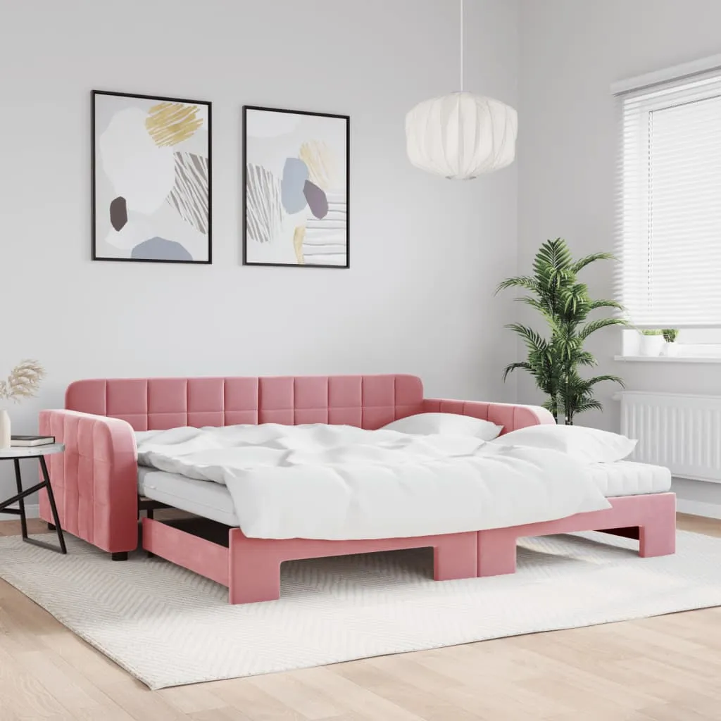 vidaXL Divano Letto Estraibile con Materassi Rosa 100x200 cm Velluto