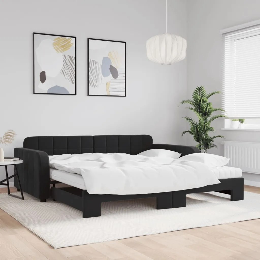 vidaXL Divano Letto Estraibile con Materassi Nero 100x200 cm Velluto