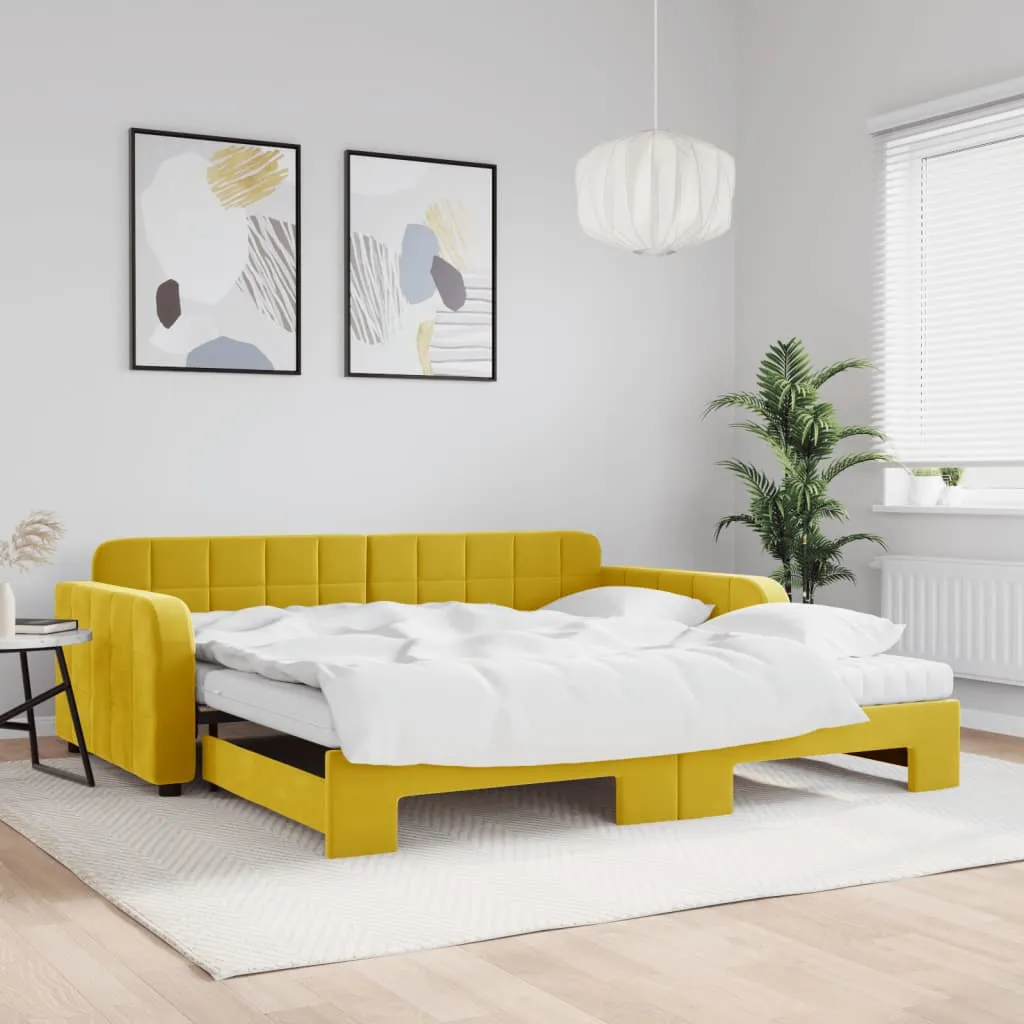 vidaXL Divano Letto Estraibile con Materassi Giallo 100x200 cm Velluto