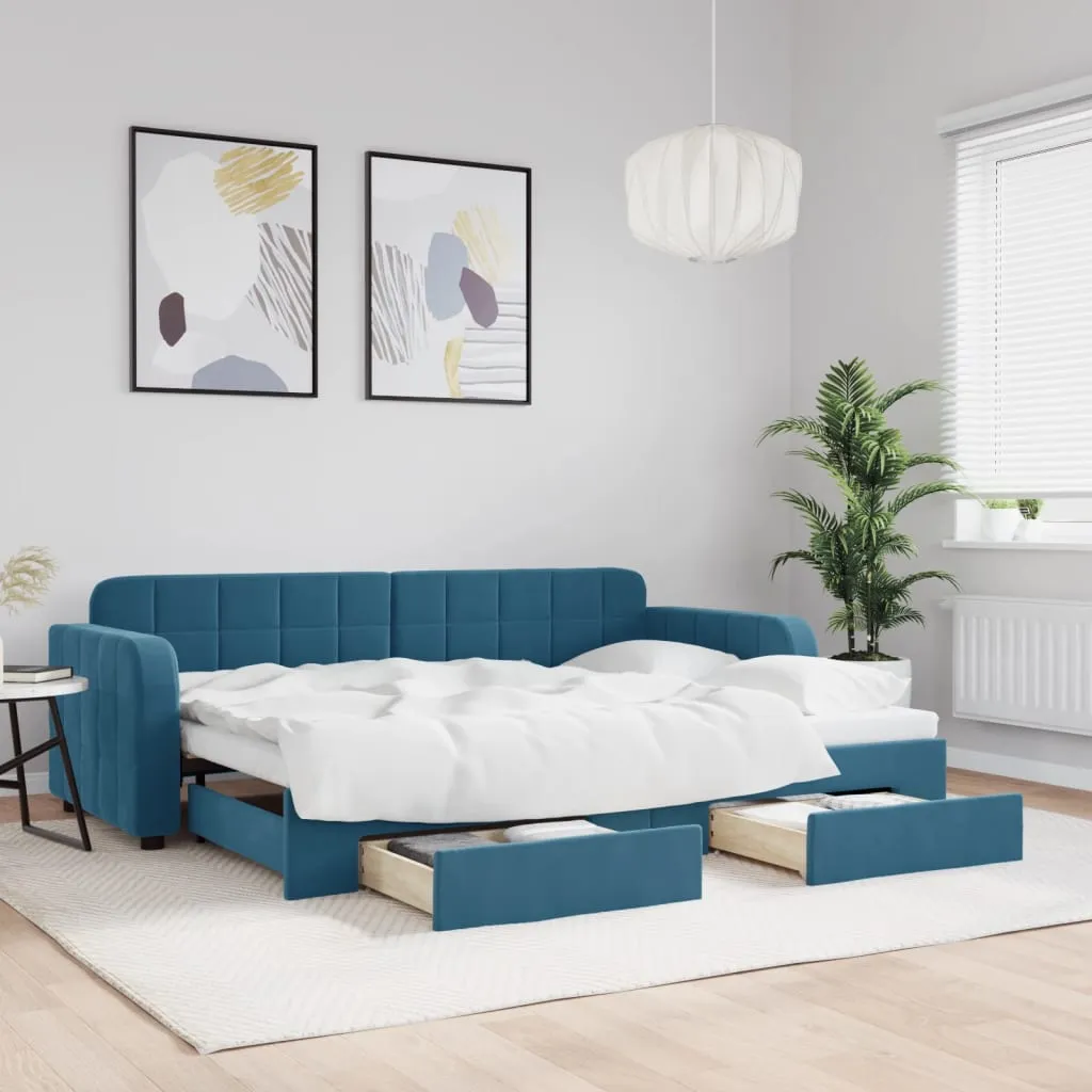 vidaXL Divano Letto Estraibile con Cassetti Blu 80x200 cm in Velluto