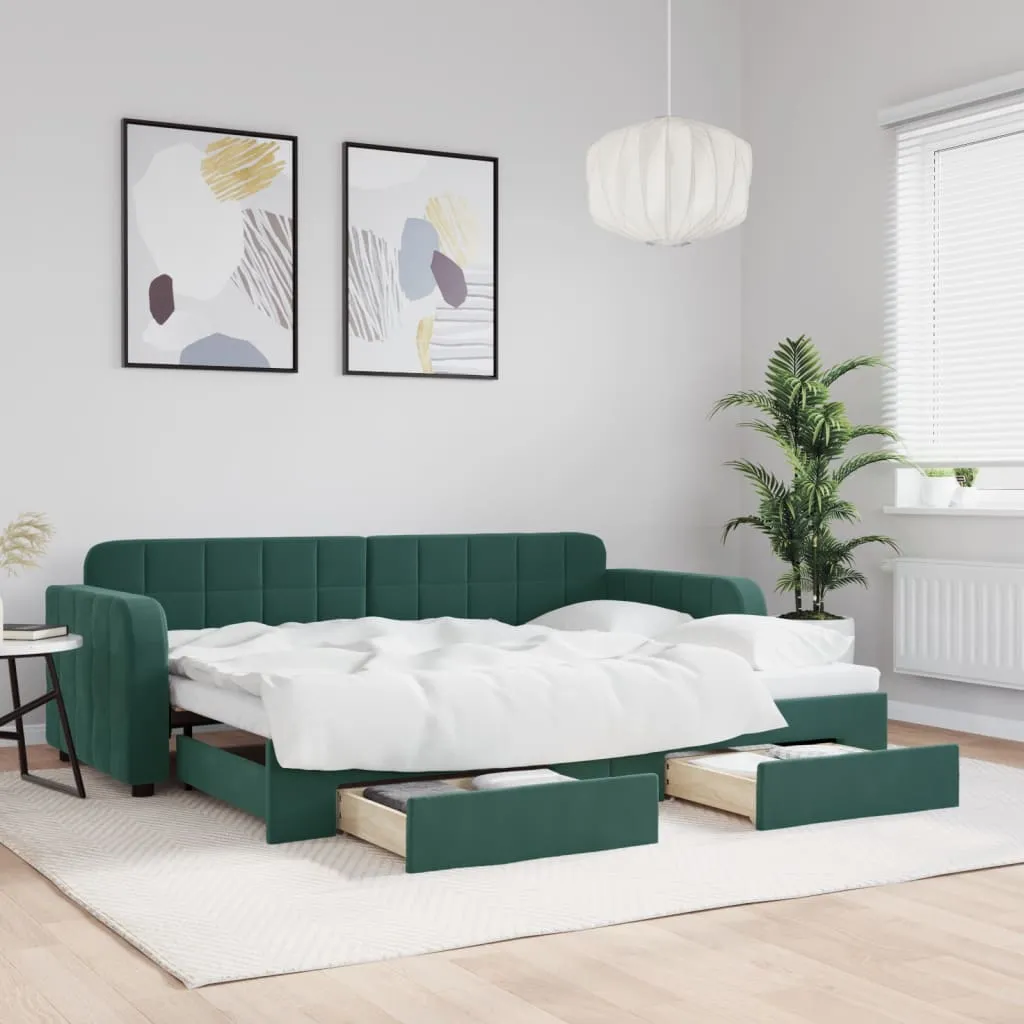 vidaXL Divano Letto Estraibile Cassetti Verde Scuro 80x200cm Velluto