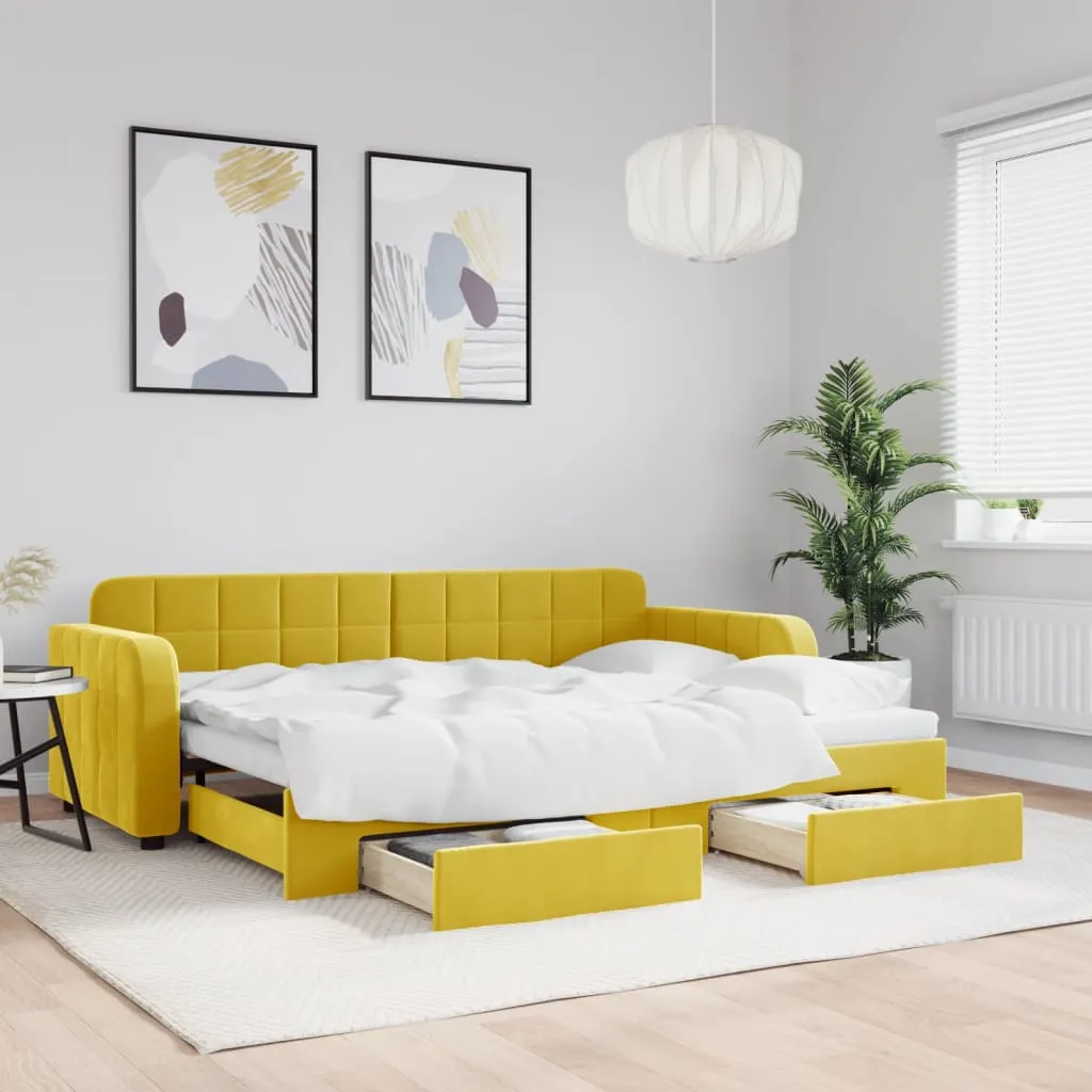 vidaXL Divano Letto Estraibile con Cassetti Giallo 80x200cm in Velluto