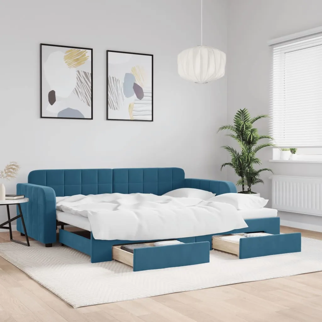 vidaXL Divano Letto Estraibile con Cassetti Blu 90x200 cm in Velluto