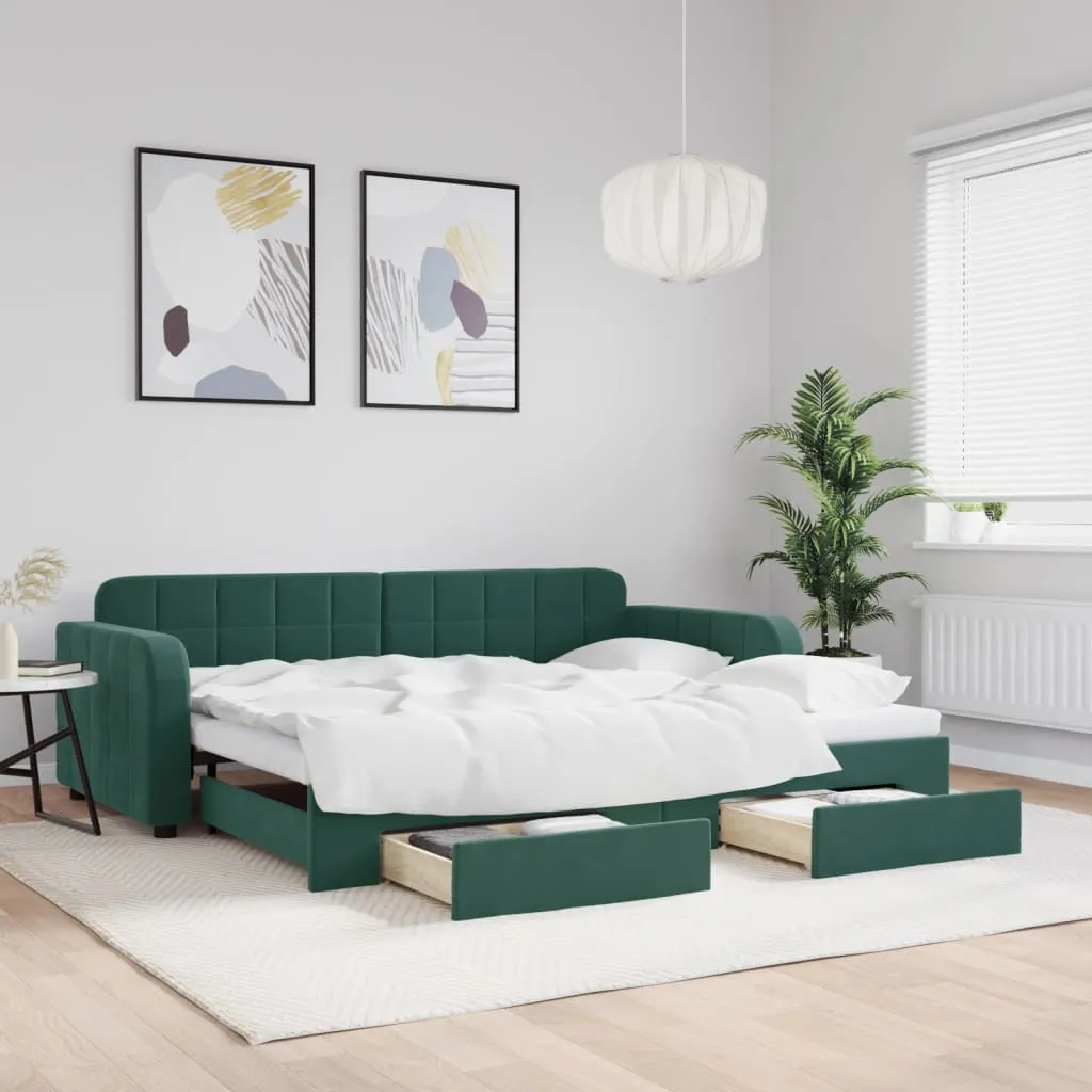 vidaXL Divano Letto Estraibile Cassetti Verde Scuro 90x200cm Velluto