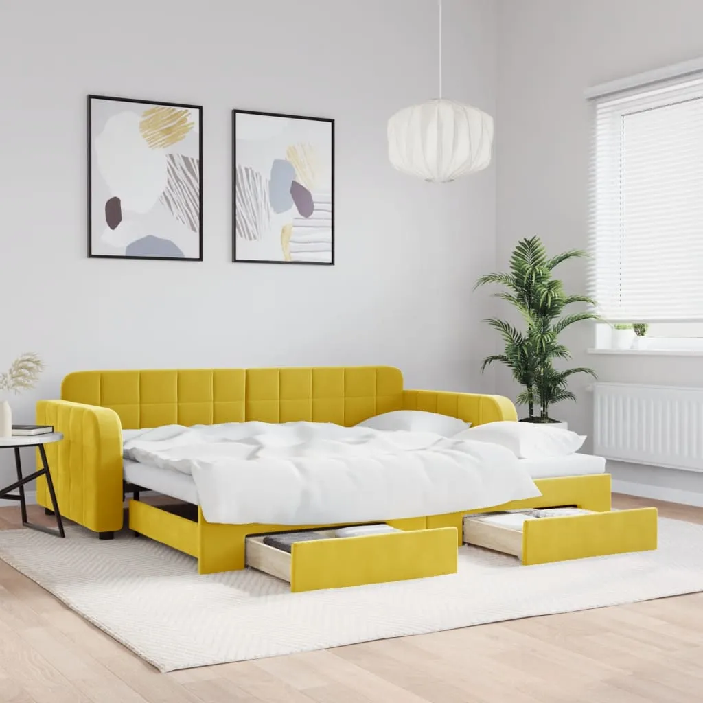 vidaXL Divano Letto Estraibile con Cassetti Giallo 90x200cm in Velluto