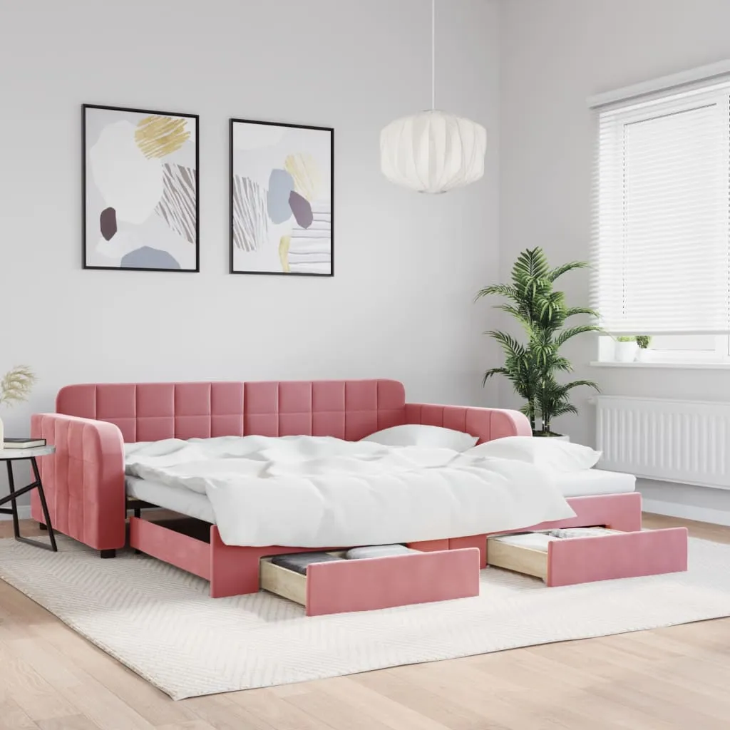 vidaXL Divano Letto Estraibile con Cassetti Rosa 100x200 cm Velluto