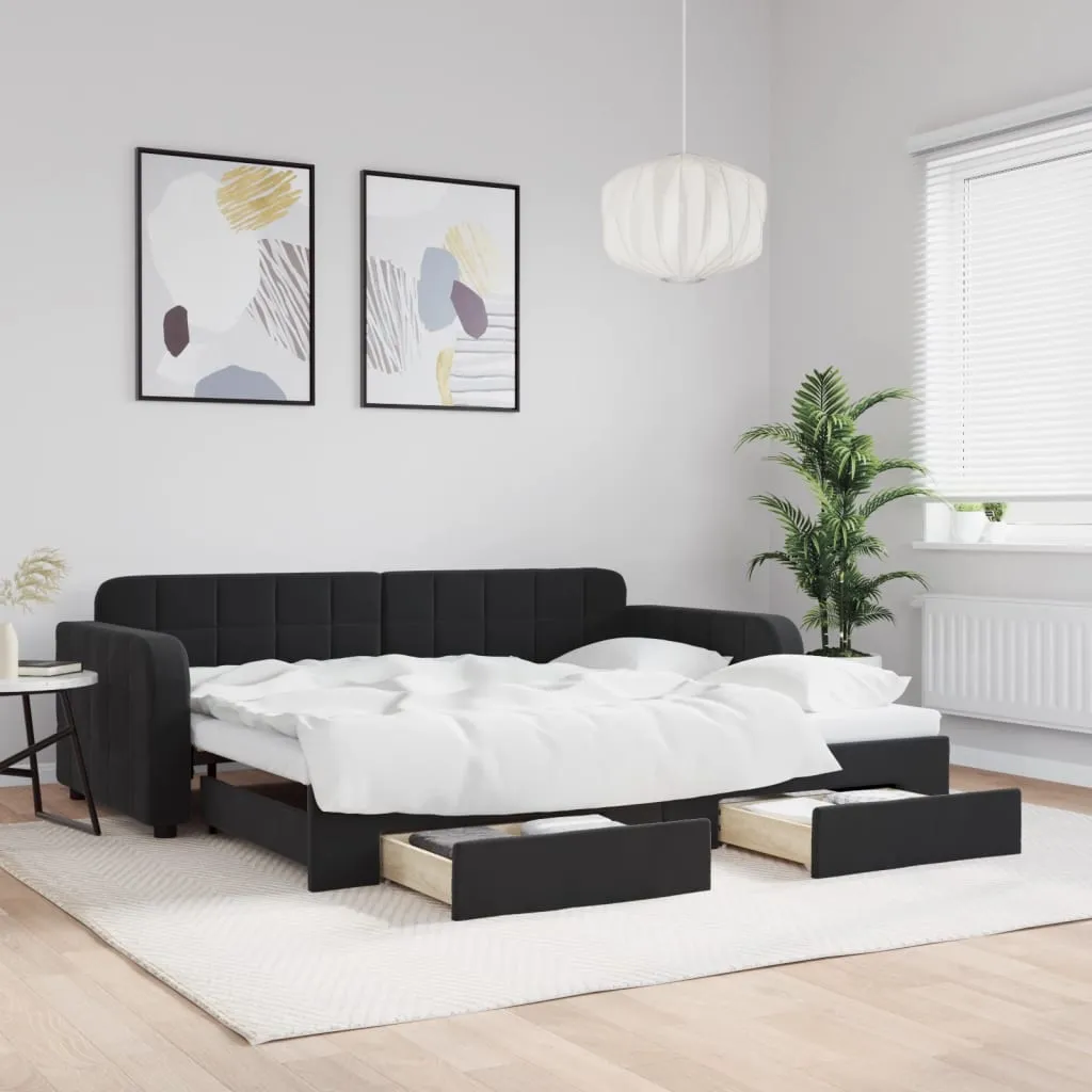 vidaXL Divano Letto Estraibile con Cassetti Nero 90x190 cm in Velluto