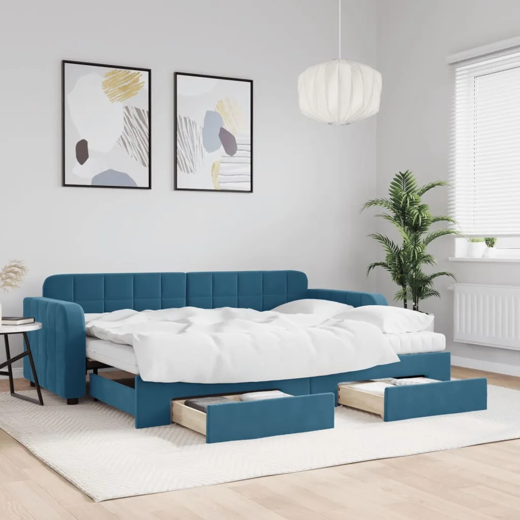 vidaXL Divano Letto Estraibile con Cassetti Blu 80x200 cm in Velluto