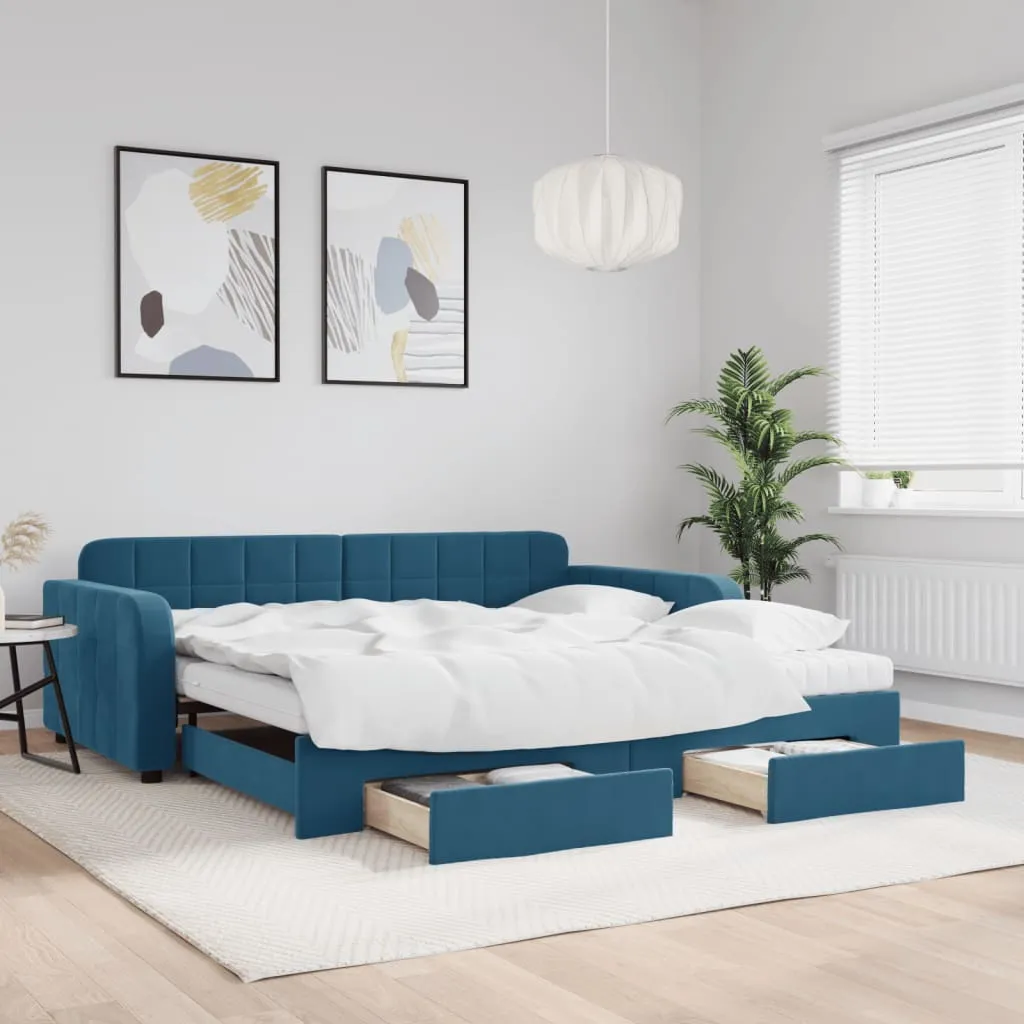 vidaXL Divano Letto Estraibile con Cassetti Blu 100x200 cm in Velluto