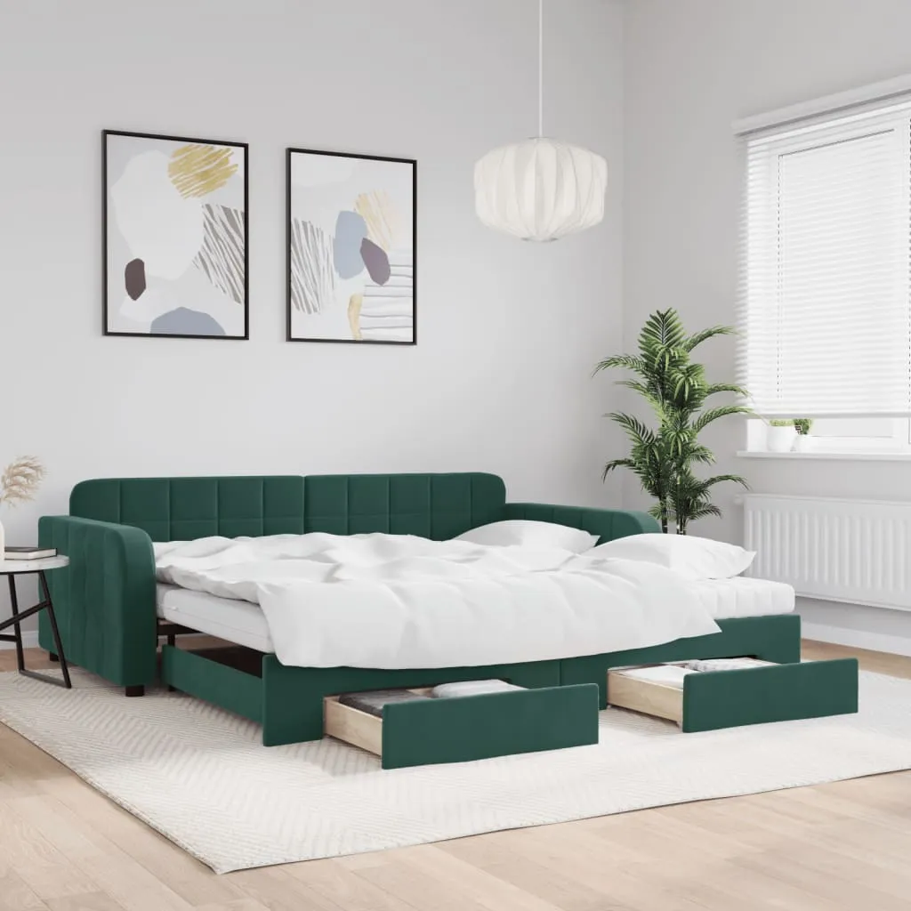 vidaXL Divano Letto Estraibile Cassetti Verde Scuro 100x200cm Velluto