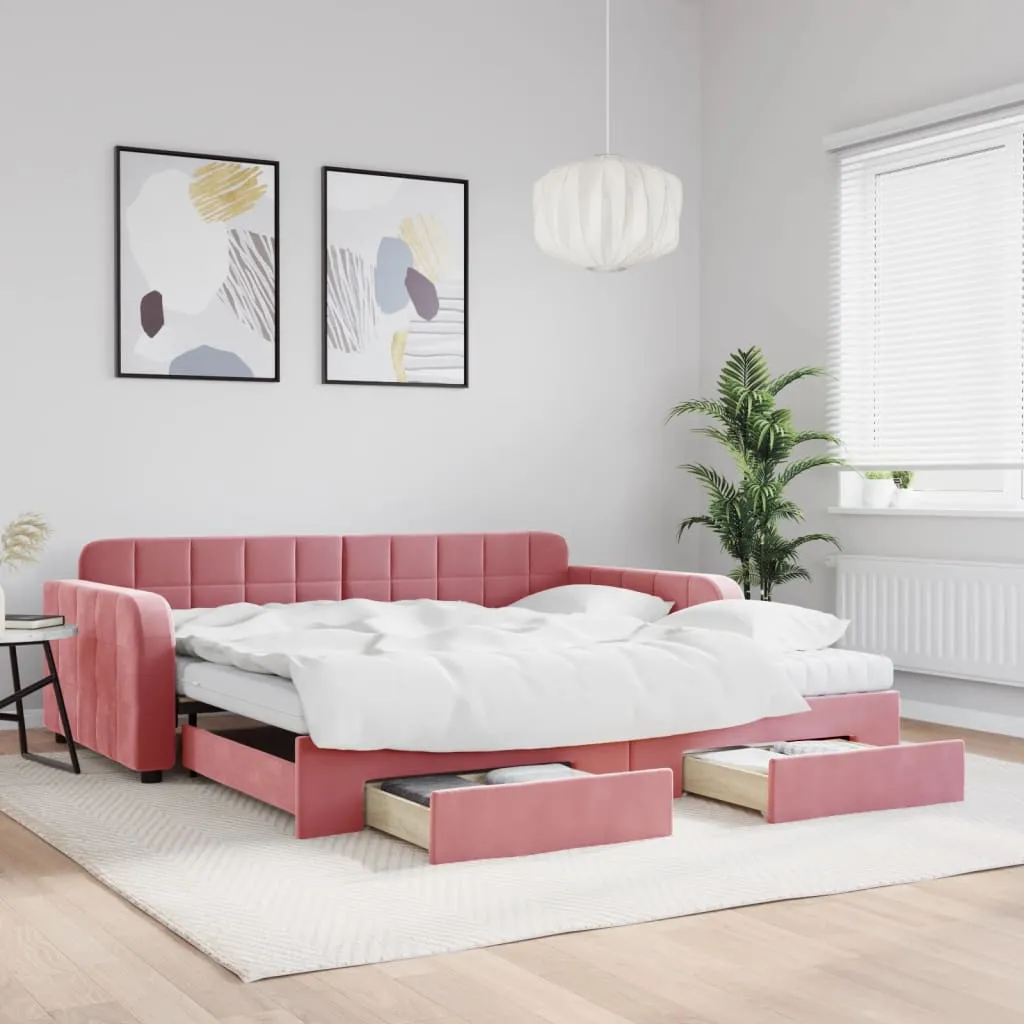 vidaXL Divano Letto Estraibile con Cassetti Rosa 100x200 cm Velluto