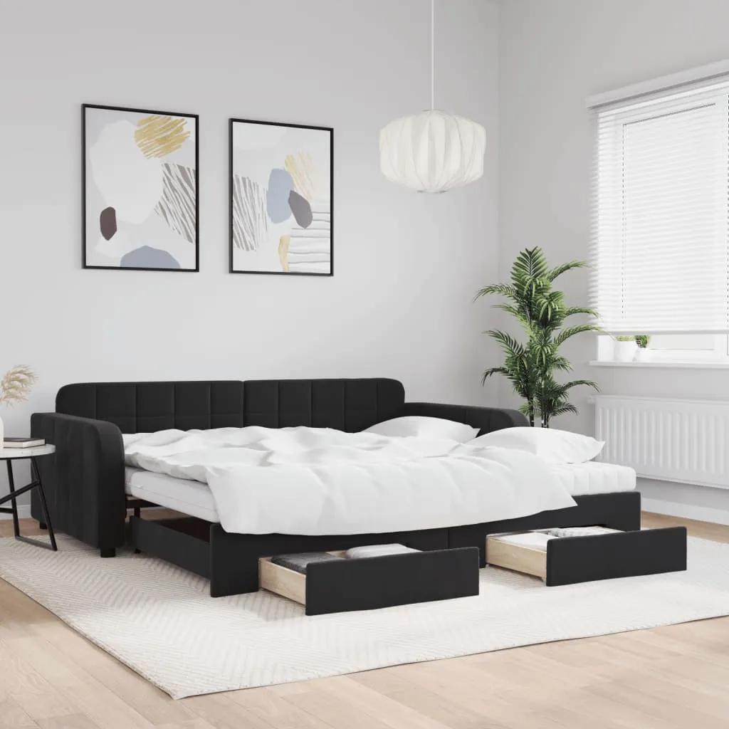 vidaXL Divano Letto Estraibile con Cassetti Nero 100x200 cm in Velluto