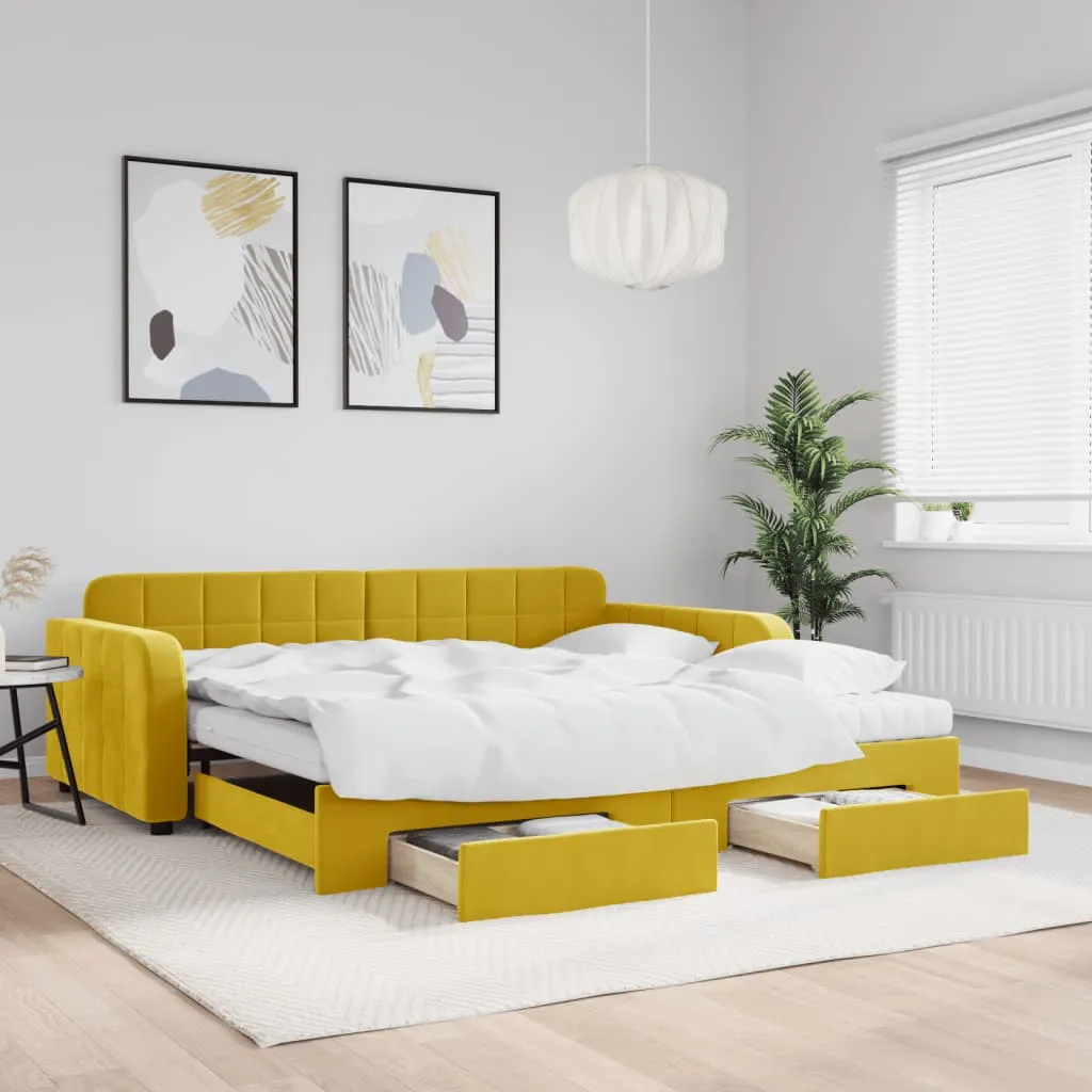 vidaXL Divano Letto Estraibile con Cassetti Giallo 100x200cm Velluto