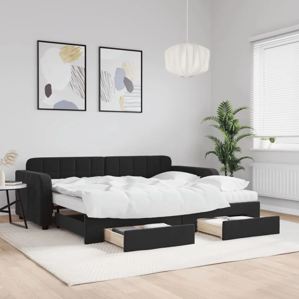 vidaXL Divano Letto Estraibile con Cassetti Nero 90x190 cm in Velluto