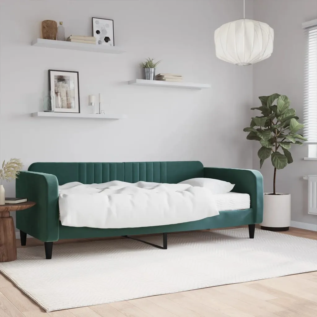 vidaXL Divano Letto con Materasso Verde Scuro 90x200 cm in Velluto