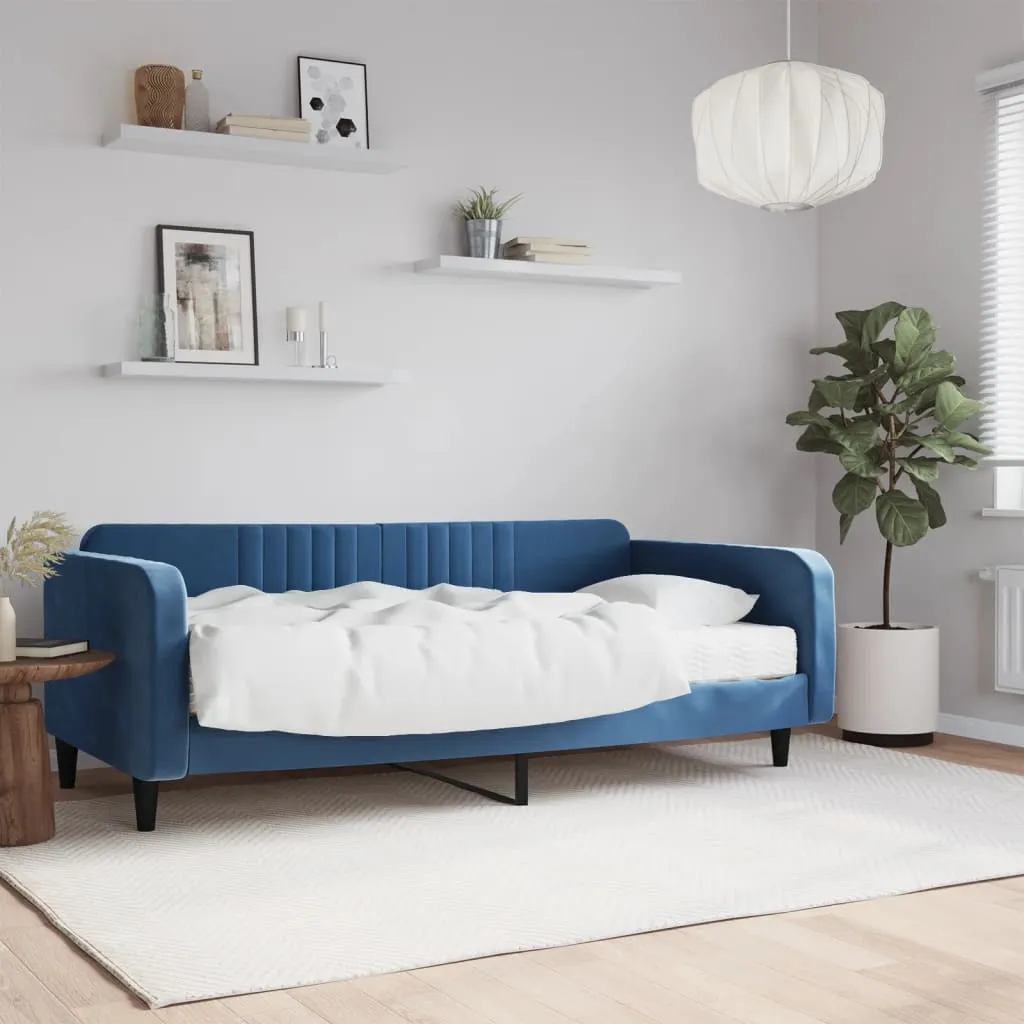 vidaXL Divano Letto con Materasso Blu 100x200 cm in Velluto