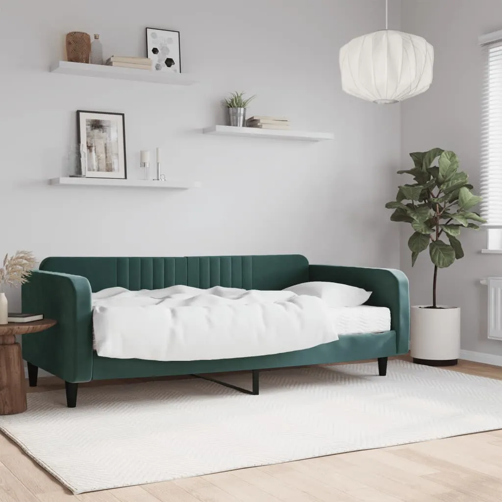 vidaXL Divano Letto con Materasso Verde Scuro 100x200 cm in Velluto